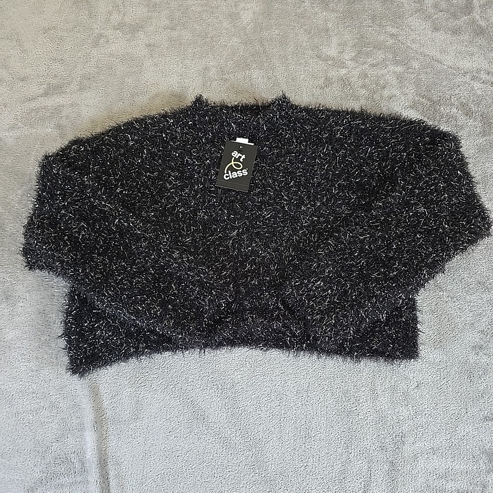 Art Class Sweater Girls L (10/12) Black Cropped Fuzzy Cozy Warm Casual
